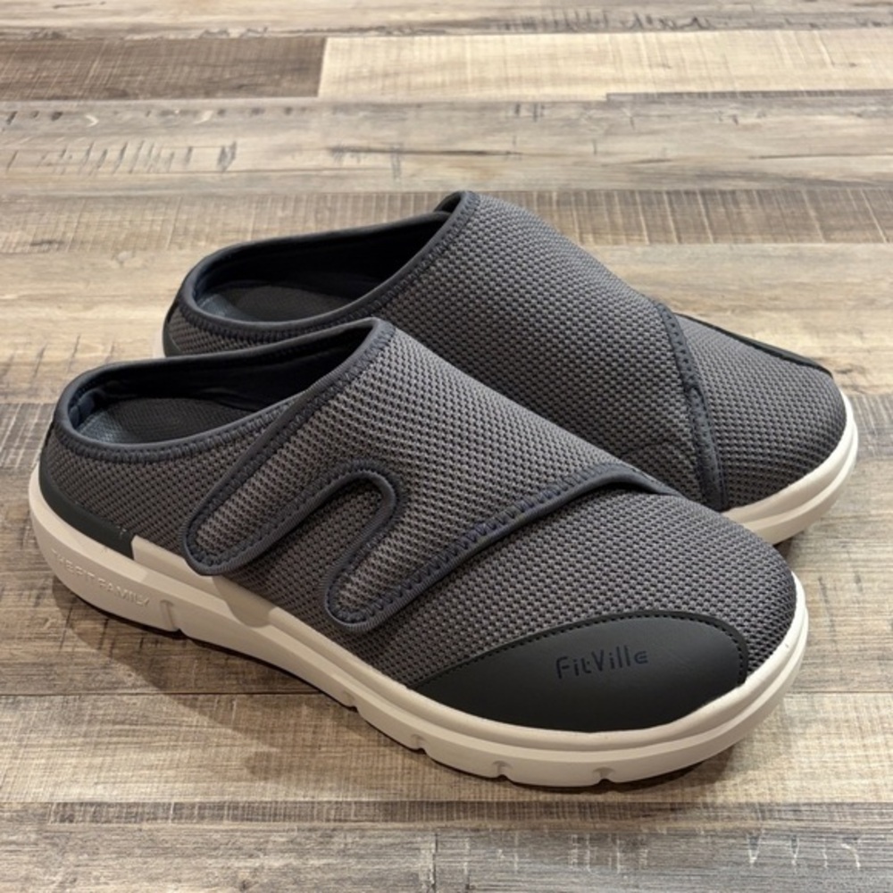 NWOT Fitville Marca slip on comfort diabetic shoes adjustable gray 10EW